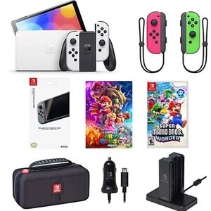Nintendo Switch OLED w/ Mario Wonder & Extra Joy-Con Bundle